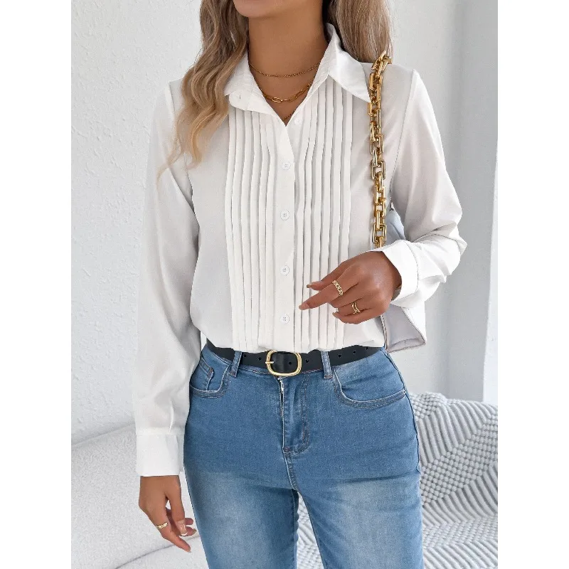 Women's Spring Summer Blouse Knitwear Elegant Pleated Solid Colour Button-Front Long Sleeve Commuter Shirt New Comfortable Fit
Women's Spring Summer Blouse Knitwear Elegant Pleated Solid Colour Button-Front Long Sleeve Commuter Shirt New Comfortable Fit