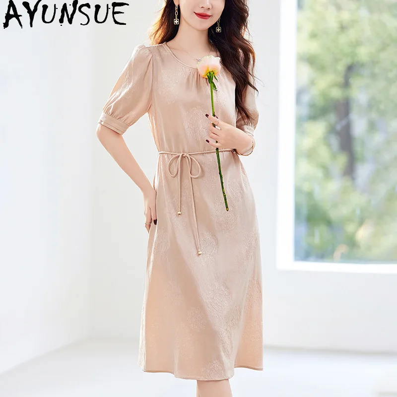 AYUNSUE Jacquard Crown Crepe Silk Woman Dresses Elegant O-neck Dresses for Women Fashion Commuting Summer Dresses Woman Clothes
AYUNSUE Jacquard Crown Crepe Silk Woman Dresses Elegant O-neck Dresses for Women Fashion Commuting Summer Dresses Woman Clothes