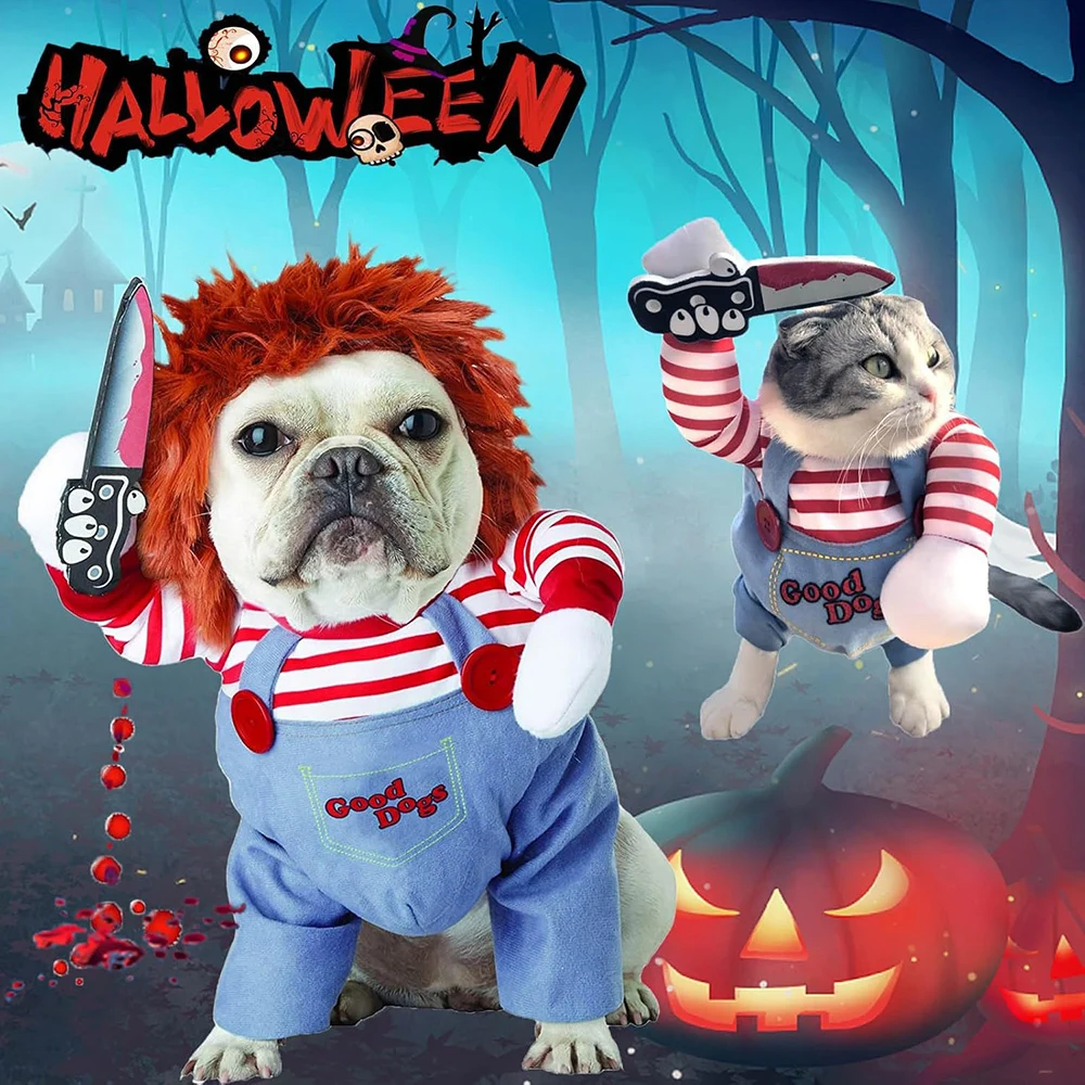 Pet Deadly Doll Dog Costume - Funny Halloween Cosplay Chucky Outfit for Small Medium Dogs Cats Puppy Party Dress Up Cool Apparel
Pet Deadly Doll Dog Costume - Funny Halloween Cosplay Chucky Outfit for Small Medium Dogs Cats Puppy Party Dress Up Cool Apparel
