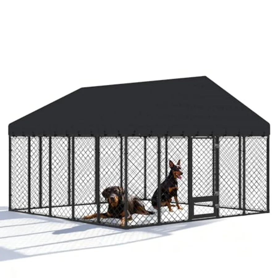 10x10FT Dog Kennel Outdoor with Roof - Heavy Duty Metal Fence Playpen for Large Dogs Weatherproof Enclosure with Double Lock Ga
10x10FT Dog Kennel Outdoor with Roof - Heavy Duty Metal Fence Playpen for Large Dogs Weatherproof Enclosure with Double Lock Ga
