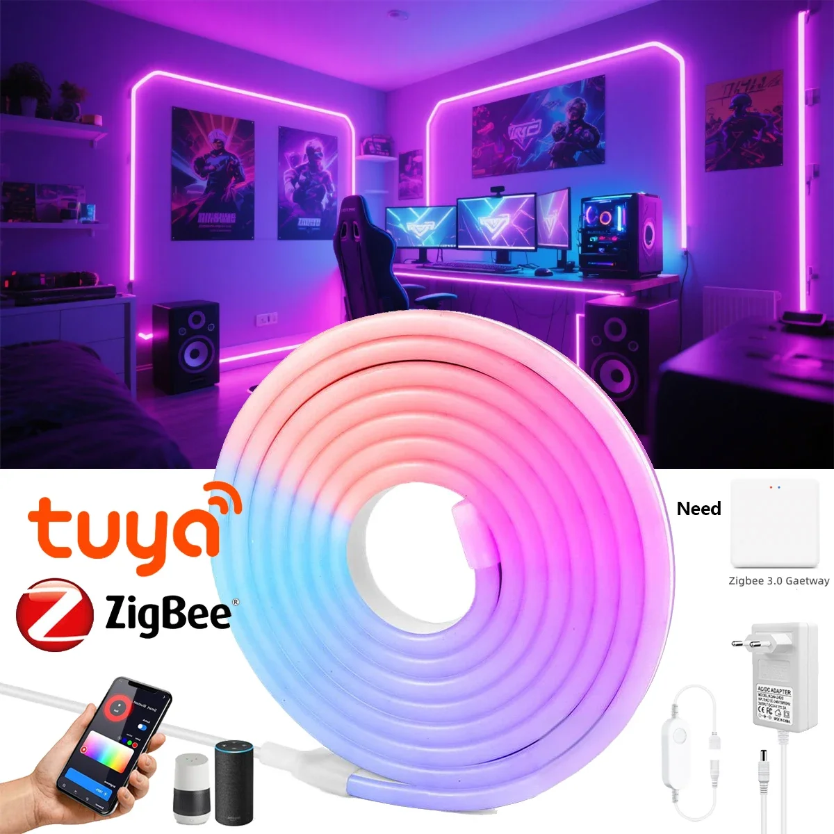 Умная светодиодная лента Zigbee RGB 12В с управлением через приложение Tuya и голосовым управлением, декоративная лента для стен, совместимая с Alexa и Google Home
Умная светодиодная лента Zigbee RGB 12В с управлением через приложение Tuya и голосовым управлением, декоративная лента для стен, совместимая с Alexa и Google Home