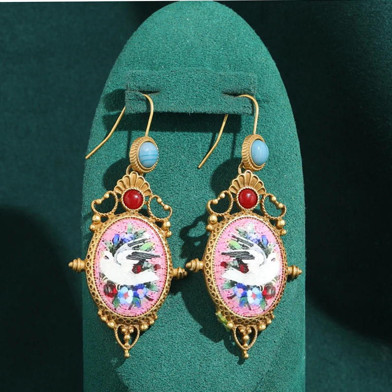 Vintage Gold Plated Drop Earring Pendent Colorful Paint Pigeon Unique Design Natural Stone Red Jewelry Blue Carnival Accessories
Vintage Gold Plated Drop Earring Pendent Colorful Paint Pigeon Unique Design Natural Stone Red Jewelry Blue Carnival Accessories
