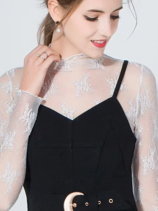 Romantic Style Long Sleeve Lace Shirt Women's Spring Autumn Layering Half High Collar Mesh Inner Slim Fairy Top Thin Veil
Romantic Style Long Sleeve Lace Shirt Women's Spring Autumn Layering Half High Collar Mesh Inner Slim Fairy Top Thin Veil