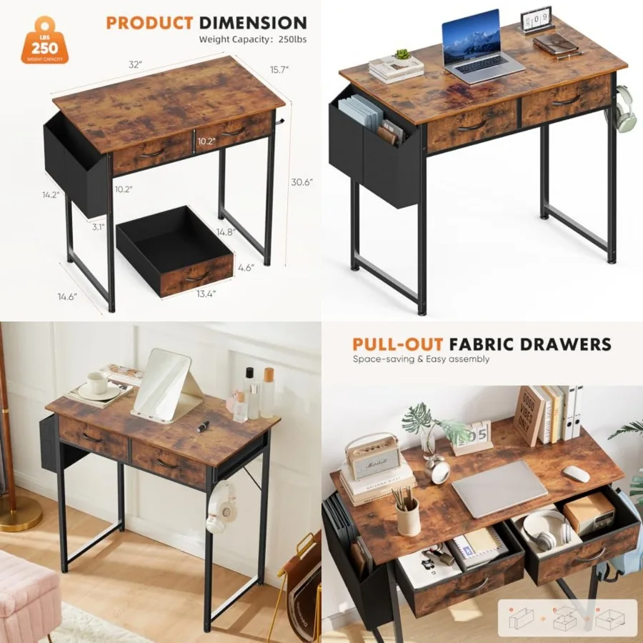 ch Small Computer Desk with Fabric Drawers for Bedroom Home Office, Writg Gamg Desks Study PC Table with Side Bag and Headphone
ch Small Computer Desk with Fabric Drawers for Bedroom Home Office, Writg Gamg Desks Study PC Table with Side Bag and Headphone
