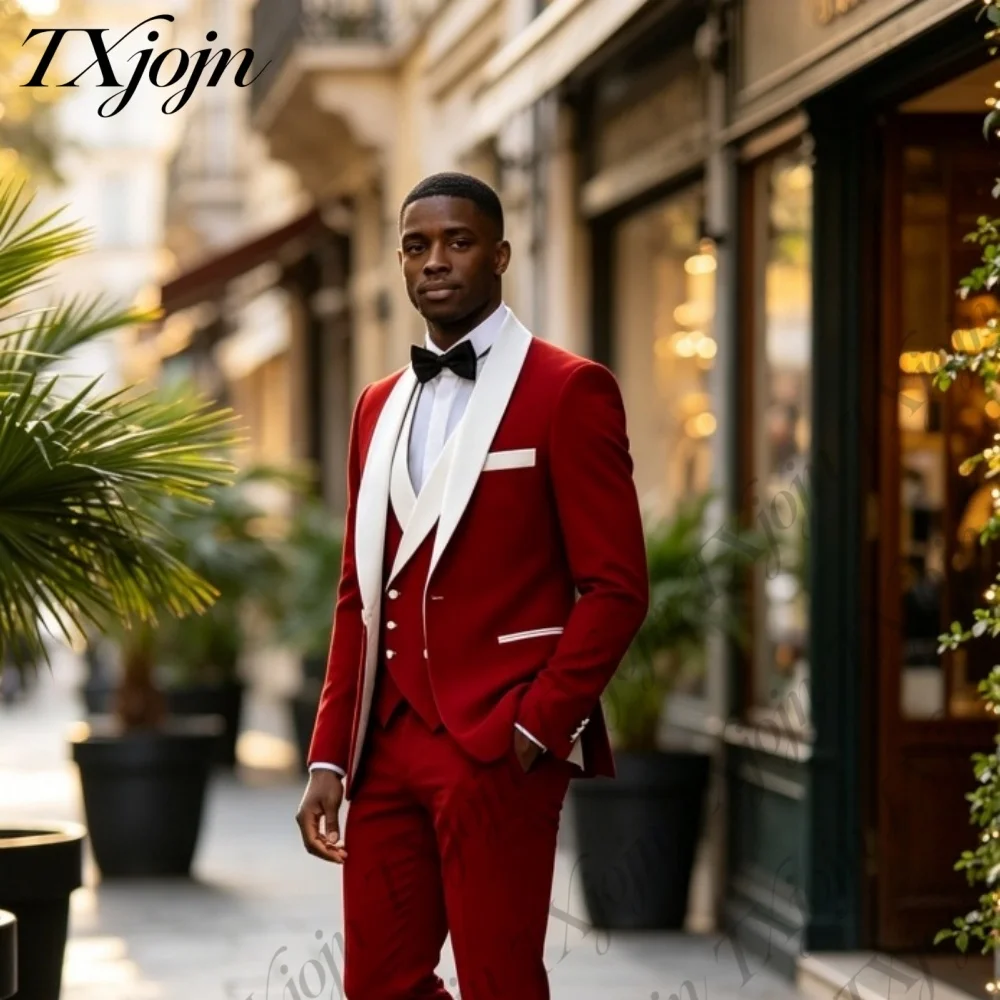 Men 3 Piece Red Black Contrast Tuxedo Suit Slim Fit Tailored Jacket Vest Pants for Wedding Prom Party Banquet Formal Occasion
Men 3 Piece Red Black Contrast Tuxedo Suit Slim Fit Tailored Jacket Vest Pants for Wedding Prom Party Banquet Formal Occasion