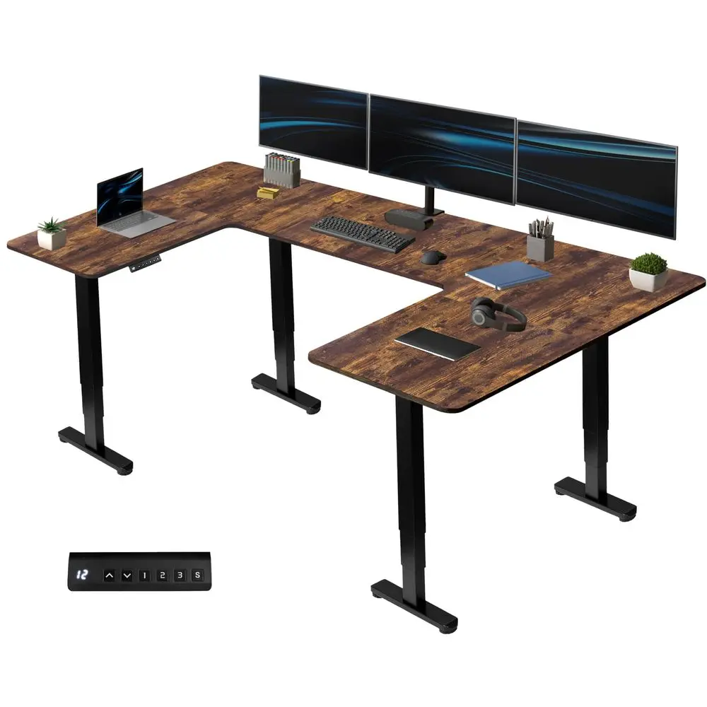 Large UShaped 83 x 60 in Electric Standing Desk, Memory Height Adjustment, Rustic Vintage Brown Top Black Frame, DESKE4UBN
Large UShaped 83 x 60 in Electric Standing Desk, Memory Height Adjustment, Rustic Vintage Brown Top Black Frame, DESKE4UBN