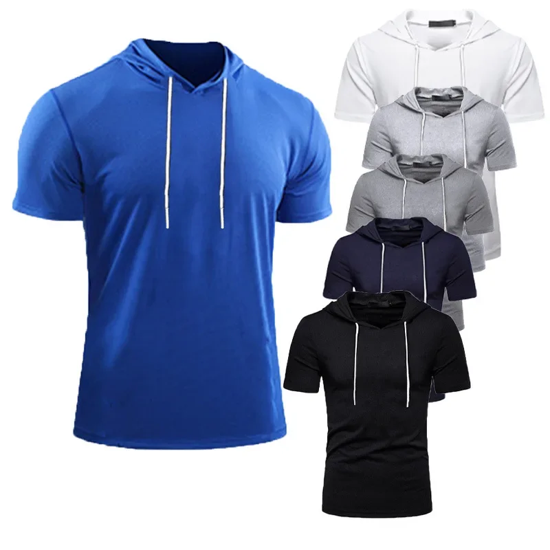 New Mens Gym summer hooded T-shirt Men's solid color top men's short sleeve T-shirt Hoodie casual fashion men's short sleeve
New Mens Gym summer hooded T-shirt Men's solid color top men's short sleeve T-shirt Hoodie casual fashion men's short sleeve