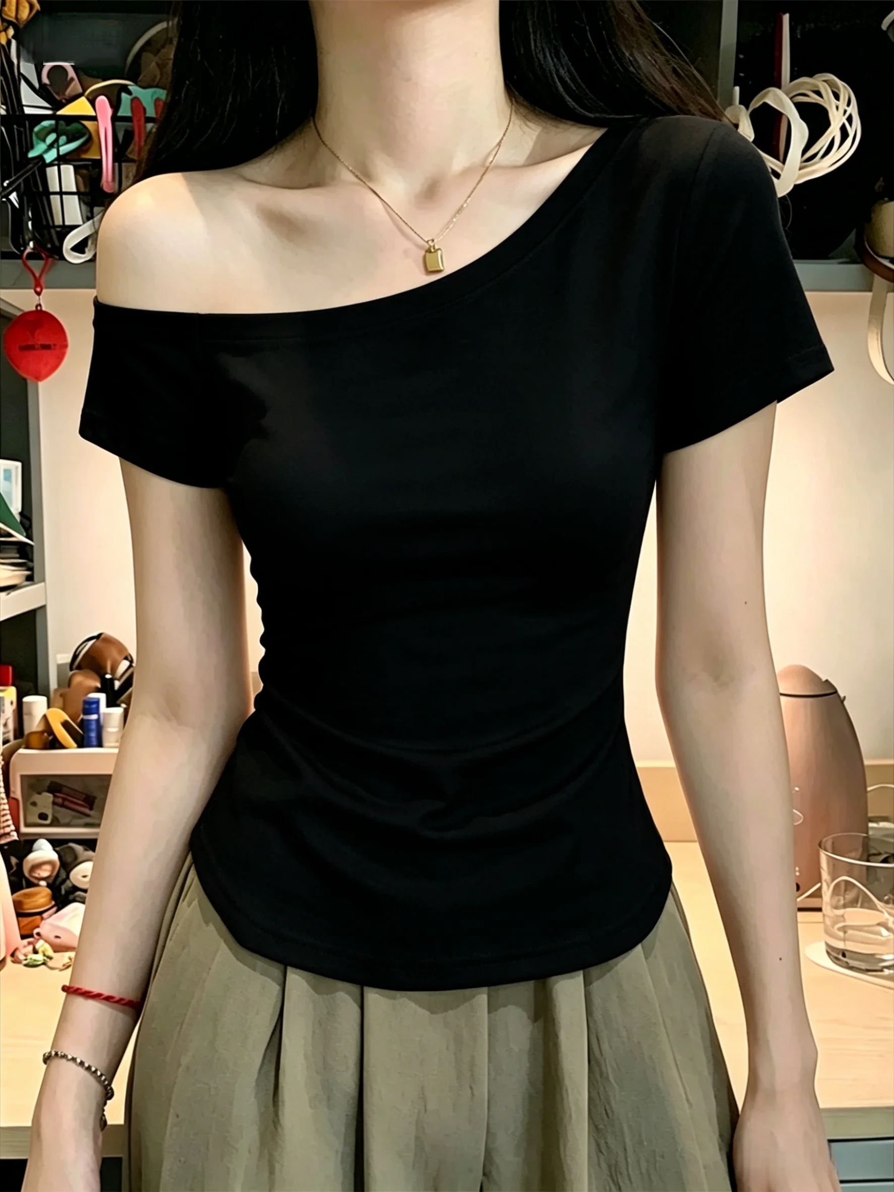 Slim Fit Short Sleeve T-Shirt Women's Summer Cotton 95% Stretchy Tank Top Shoulder Baring Casual Basic Style plus Size
Slim Fit Short Sleeve T-Shirt Women's Summer Cotton 95% Stretchy Tank Top Shoulder Baring Casual Basic Style plus Size