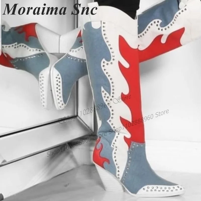Knee High Mixed Color Patchwork Rivet Decor Boots Thick Heel Women Shoes Slip-On Pointed Toe 2023 Fashion Zapatos Para Mujere
Knee High Mixed Color Patchwork Rivet Decor Boots Thick Heel Women Shoes Slip-On Pointed Toe 2023 Fashion Zapatos Para Mujere