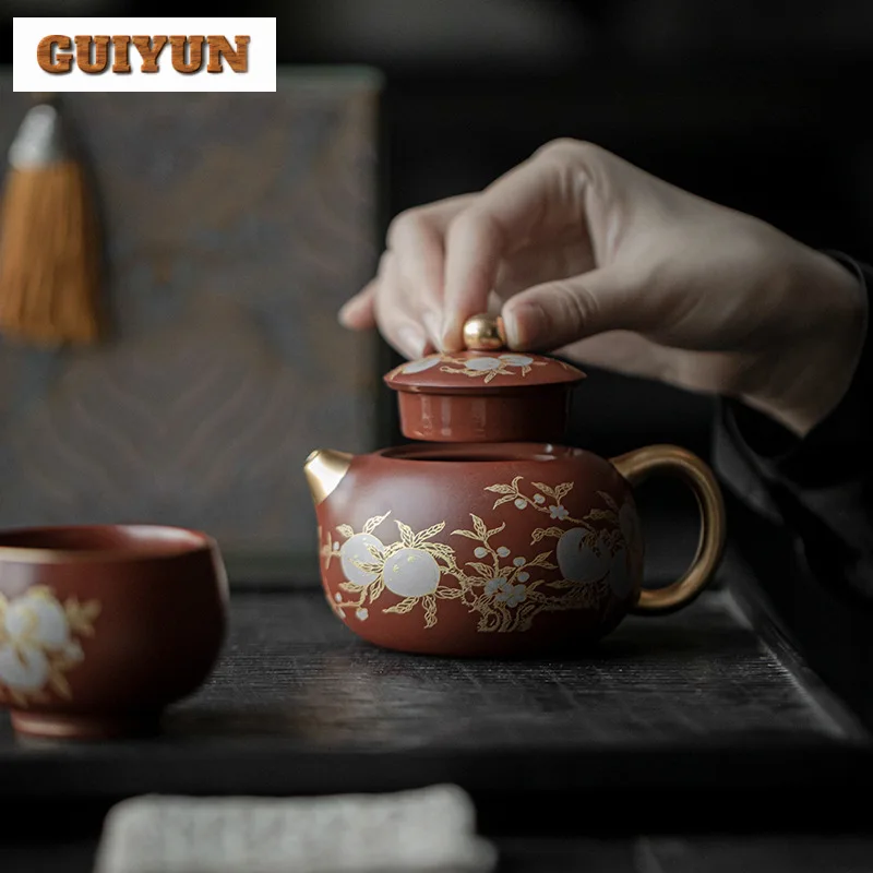 190ml Chinese Purple Clay Xishi Teapot Handmade Gold Painted Peach Pot Zen Tea Soaking Kettle Tea Items Supplies Ornaments Gifts
190ml Chinese Purple Clay Xishi Teapot Handmade Gold Painted Peach Pot Zen Tea Soaking Kettle Tea Items Supplies Ornaments Gifts