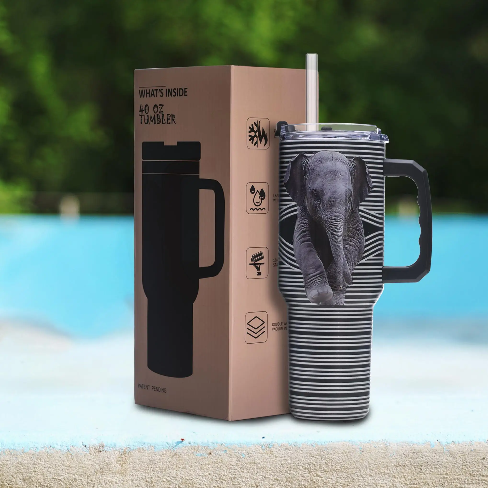 40oz Tumbler with Handle, Vacuum Insulated Stainless Steel, 3D Elephant Pattern, Wide Mouth, Gift for Him
40oz Tumbler with Handle, Vacuum Insulated Stainless Steel, 3D Elephant Pattern, Wide Mouth, Gift for Him
