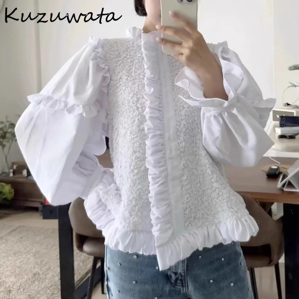Kuzuwata, оригинальность, уникальный укороченный топ с рюшами и воротником-стойкой, расклешенные рукава, лоскутная женская одежда с грибком, новая изысканная японская рубашка
Kuzuwata, оригинальность, уникальный укороченный топ с рюшами и воротником-стойкой, расклешенные рукава, лоскутная женская одежда с грибком, новая изысканная японская рубашка