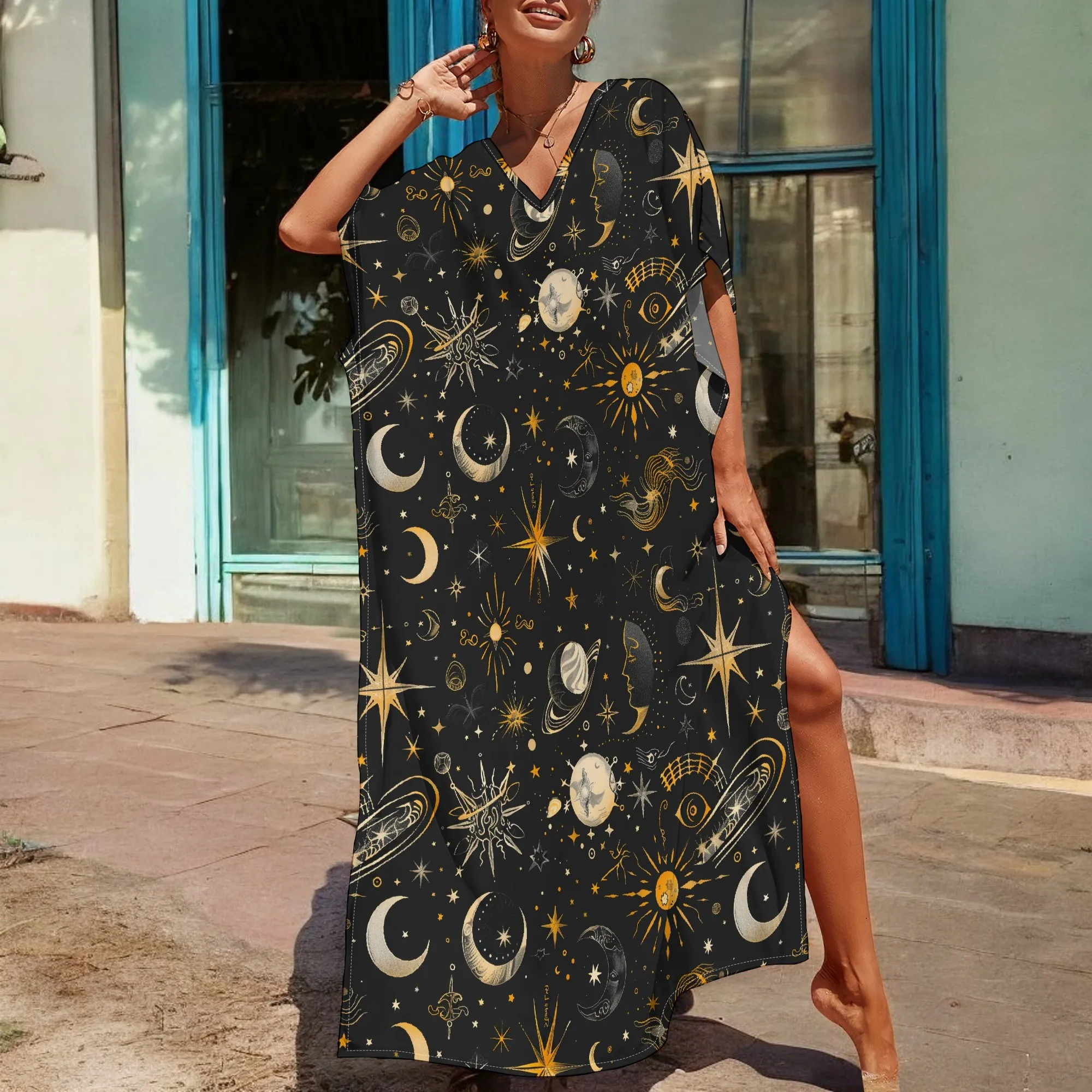 Afrocentric Maxi Kaftan Dress Celestial Sun Moon Print V‑Neck Plus Size S‑3XL Juneteenth Night Party
Afrocentric Maxi Kaftan Dress Celestial Sun Moon Print V‑Neck Plus Size S‑3XL Juneteenth Night Party