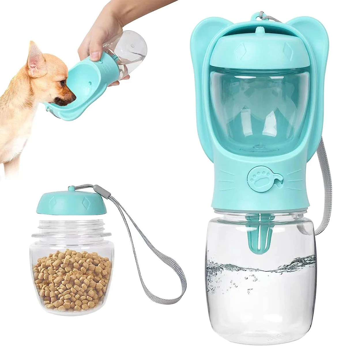 Dog Water Bottle Pet Dispenser with Detachable Food Container Leak Proof Lock for Travel Hiking
Dog Water Bottle Pet Dispenser with Detachable Food Container Leak Proof Lock for Travel Hiking