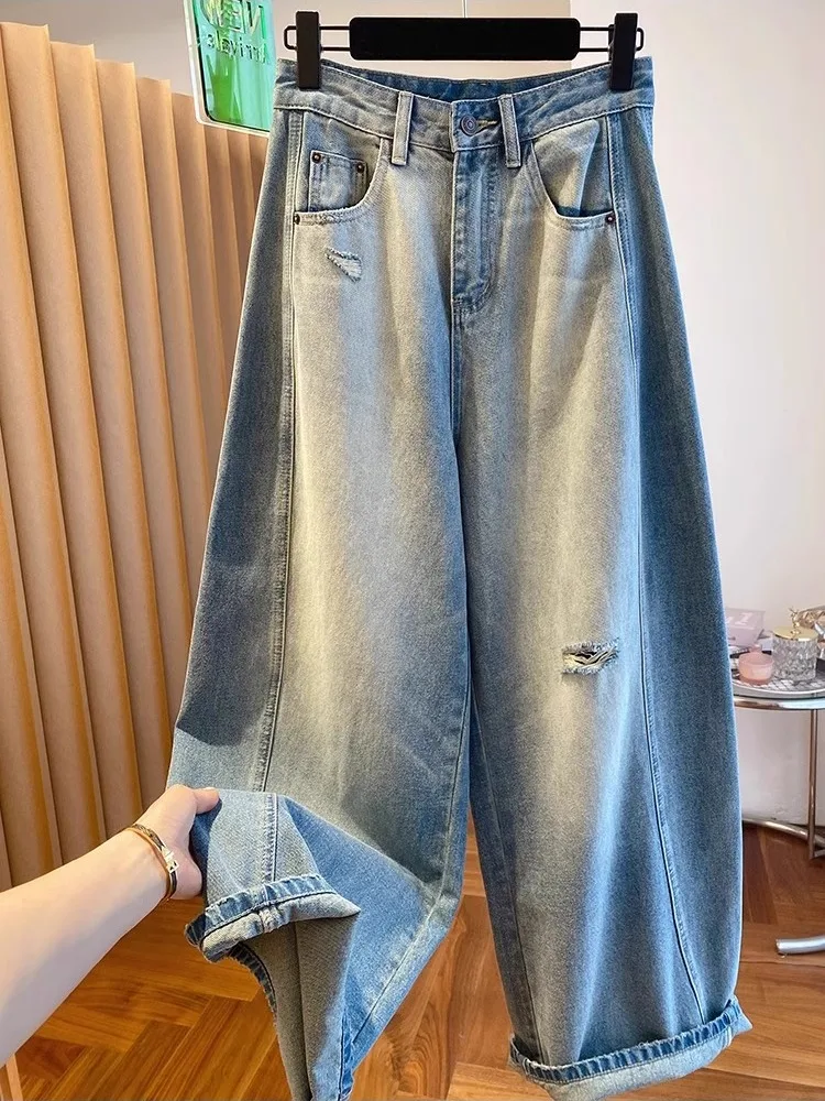 Vintage Ripped Hole Wide Leg Jeans Women's Spring Autumn Versatile Loose High Waist Denim Pants 2025 New Fashion Casual Trousers
Vintage Ripped Hole Wide Leg Jeans Women's Spring Autumn Versatile Loose High Waist Denim Pants 2025 New Fashion Casual Trousers