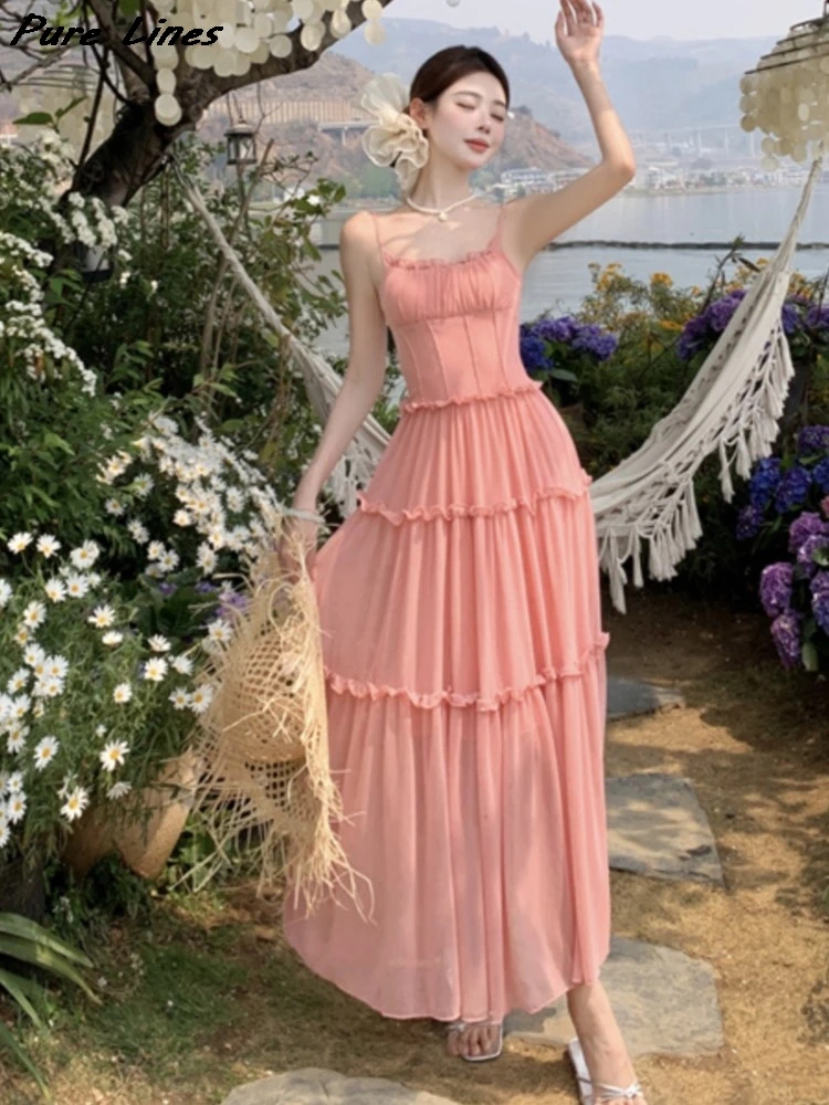 Women's Elegant Slim Pleated Off-Shoulder Ruffled Tiered Dress Summer Spaghetti Strap A-Line Long Dress Casual Holiday Outfits
Women's Elegant Slim Pleated Off-Shoulder Ruffled Tiered Dress Summer Spaghetti Strap A-Line Long Dress Casual Holiday Outfits