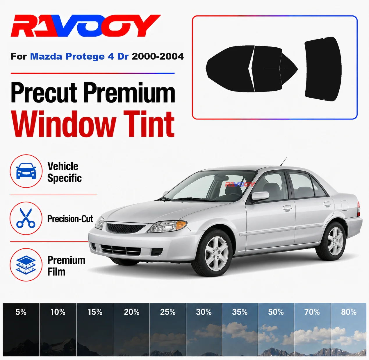 Premium Precut Window Tint Kit Front Rear Windows Rear Windshield For Mazda Protege 4Dr 2000-2004 Complete Set Nano Ceramic Film
Premium Precut Window Tint Kit Front Rear Windows Rear Windshield For Mazda Protege 4Dr 2000-2004 Complete Set Nano Ceramic Film