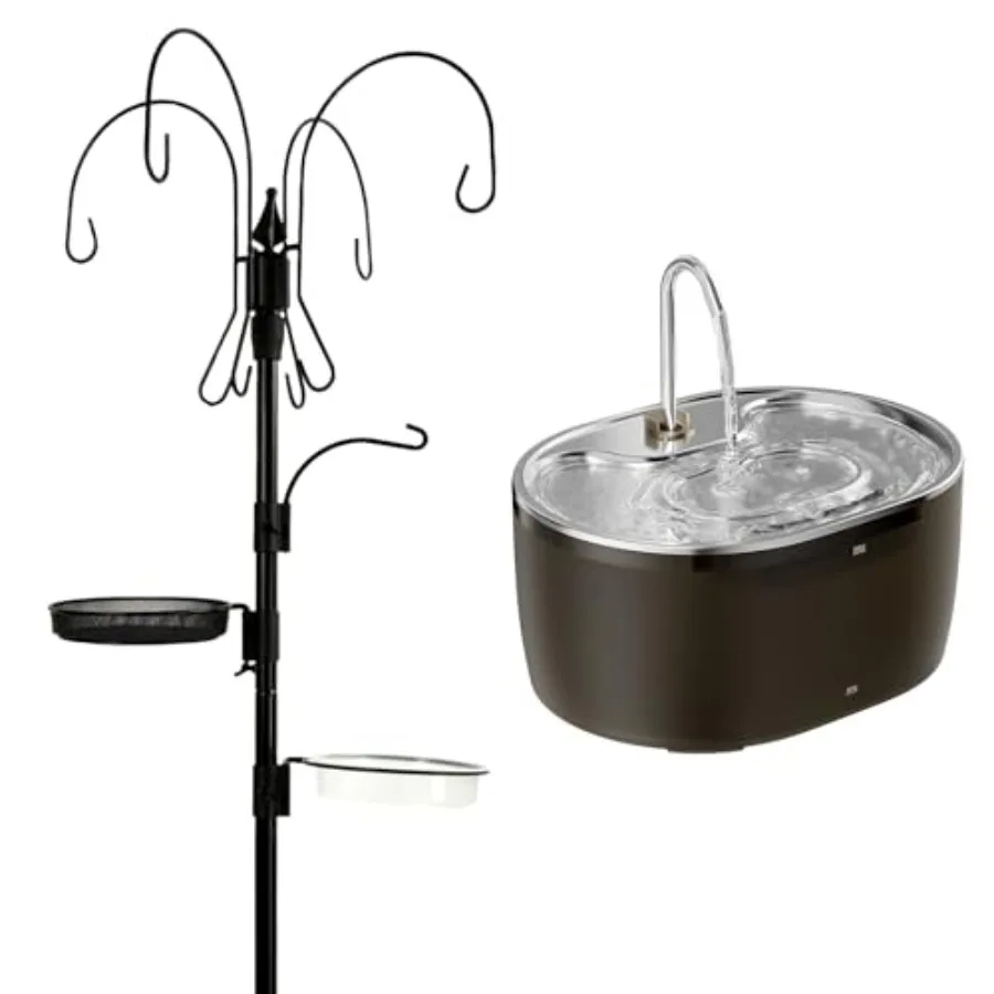 Bird feeder pole and cat water fountain for outdoor use, galvanized steel, black, 75-inch height with 5 hooks and 3.2L automati
Bird feeder pole and cat water fountain for outdoor use, galvanized steel, black, 75-inch height with 5 hooks and 3.2L automati