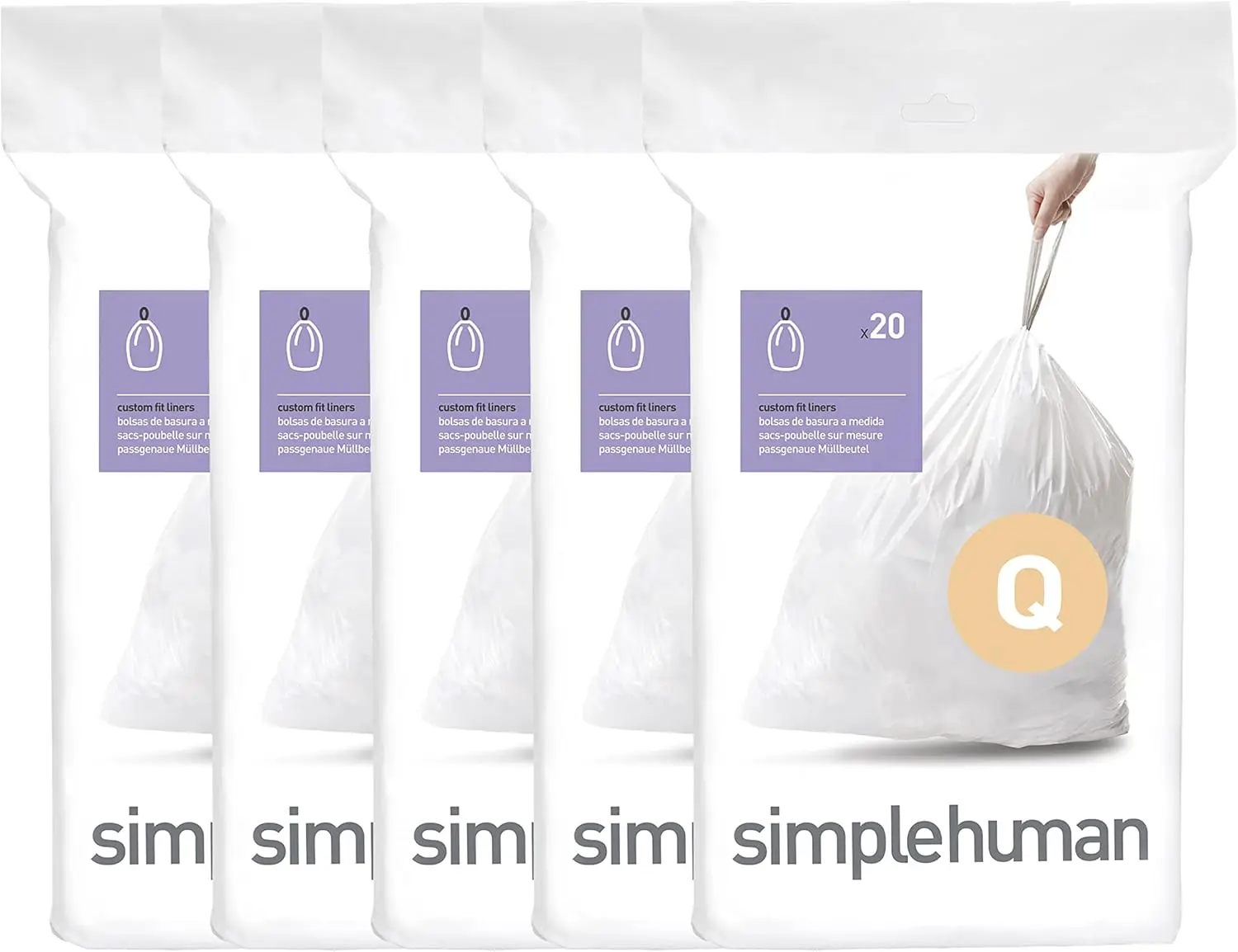 simplehuman Code Q, 100 штук, пакеты для мусора с завязками, подходящие для диспенсеров, 50-65 литров / 13-17 галлонов, белые
simplehuman Code Q, 100 штук, пакеты для мусора с завязками, подходящие для диспенсеров, 50-65 литров / 13-17 галлонов, белые