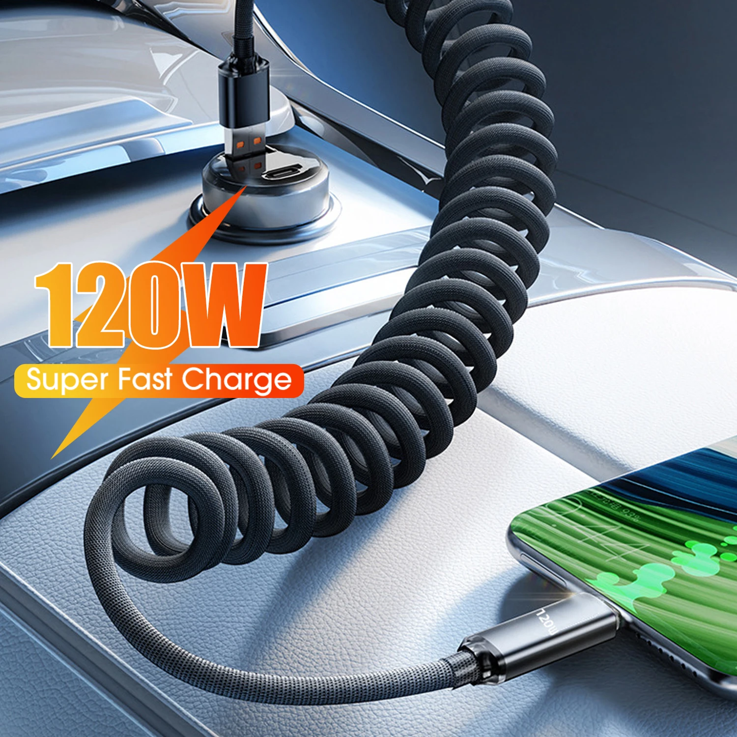 PD 120W Double Type C Spring Data Cord Fast Charging Coiled Cable Universal USB A To Type-C Spring Braided Wire Quick Charge
PD 120W Double Type C Spring Data Cord Fast Charging Coiled Cable Universal USB A To Type-C Spring Braided Wire Quick Charge