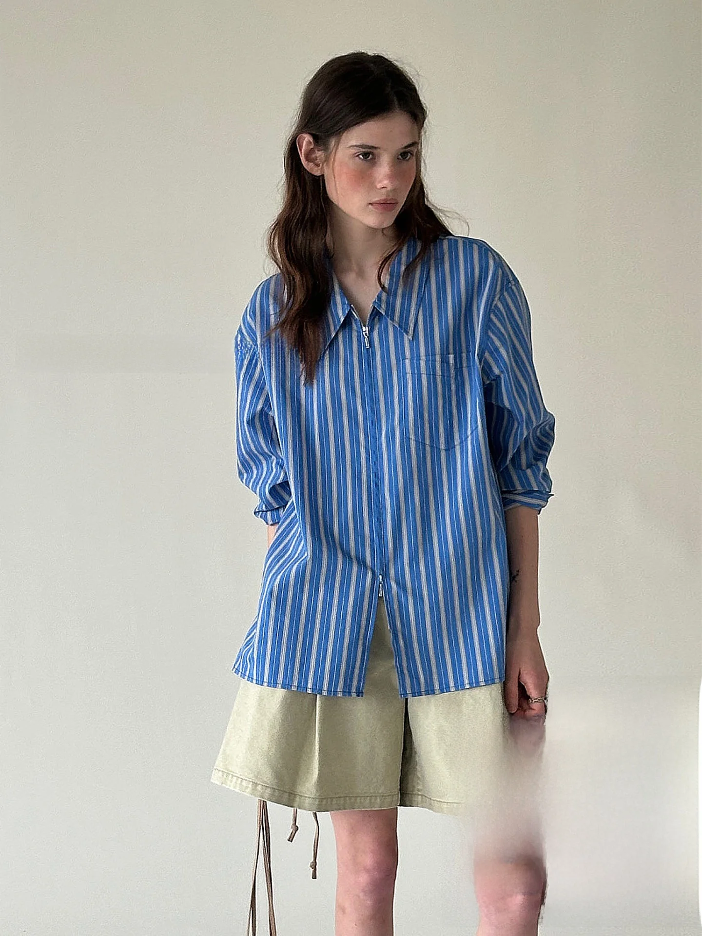 Slimming Effect Color Woven Stripe Retro Double Zipper Irregular ket Women's irt Casual Breathable Long Sve Cotton Blend
Slimming Effect Color Woven Stripe Retro Double Zipper Irregular ket Women's irt Casual Breathable Long Sve Cotton Blend