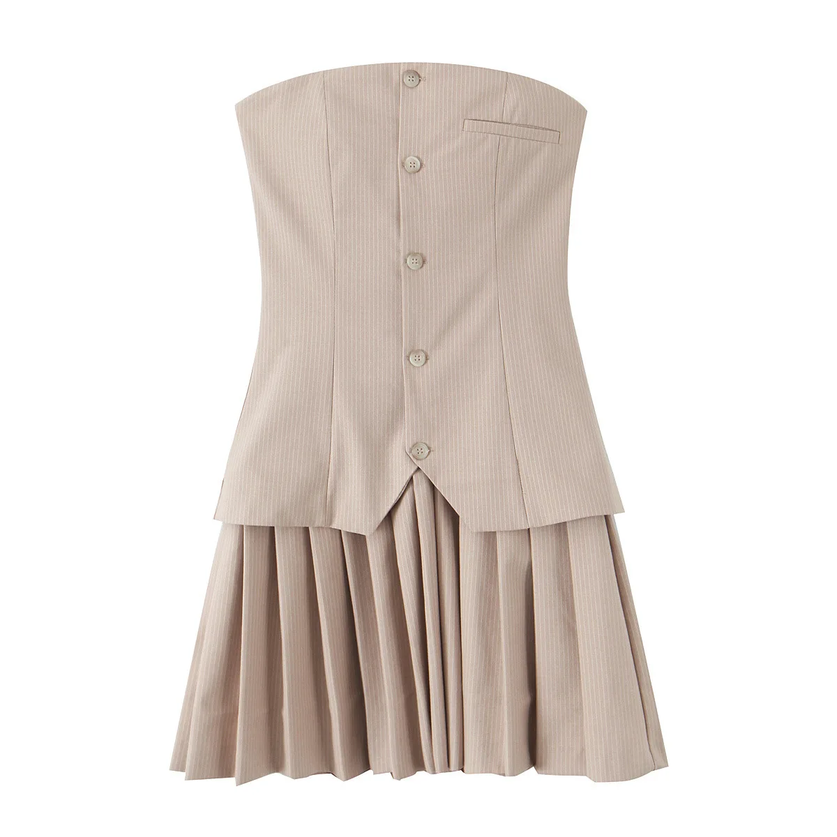 Woman Fashion Single Breasted Pleated Decoration Strapless Dress Women Summer Stripe Sleeveless Gingham Party Mini Dress
Woman Fashion Single Breasted Pleated Decoration Strapless Dress Women Summer Stripe Sleeveless Gingham Party Mini Dress