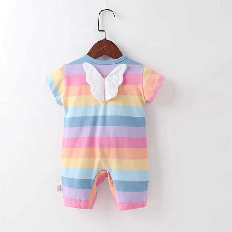 Summer Rompers Rainbow Striped Vest Skirt Cotton short Sleeve Children's Sweet Wings Decorative Rompers Baby Clothes
Summer Rompers Rainbow Striped Vest Skirt Cotton short Sleeve Children's Sweet Wings Decorative Rompers Baby Clothes