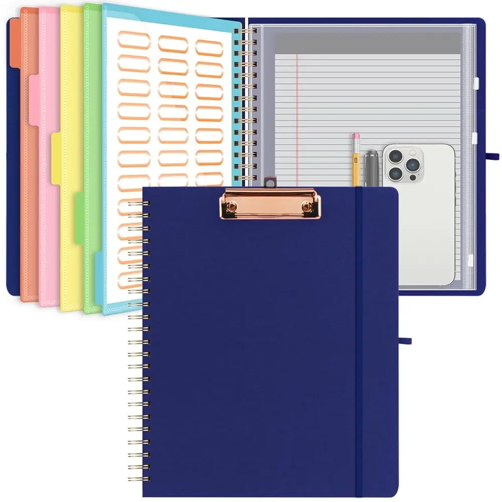 Clipboard Folio with Storage for Letter Size, Spiral Clipboards with 3 Storage Zipper Pouch, 5 Dividers with 10 Pockets, Refi
Clipboard Folio with Storage for Letter Size, Spiral Clipboards with 3 Storage Zipper Pouch, 5 Dividers with 10 Pockets, Refi
