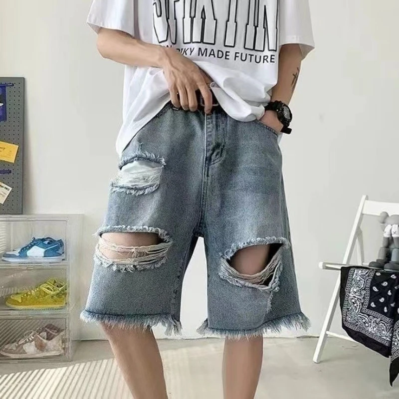 Edgy Cool Men's Ripped Denim Shorts Vintage Hong Kong Style Summer Loose Wide Leg Mid Length Versatile Urban Street Fashion
Edgy Cool Men's Ripped Denim Shorts Vintage Hong Kong Style Summer Loose Wide Leg Mid Length Versatile Urban Street Fashion