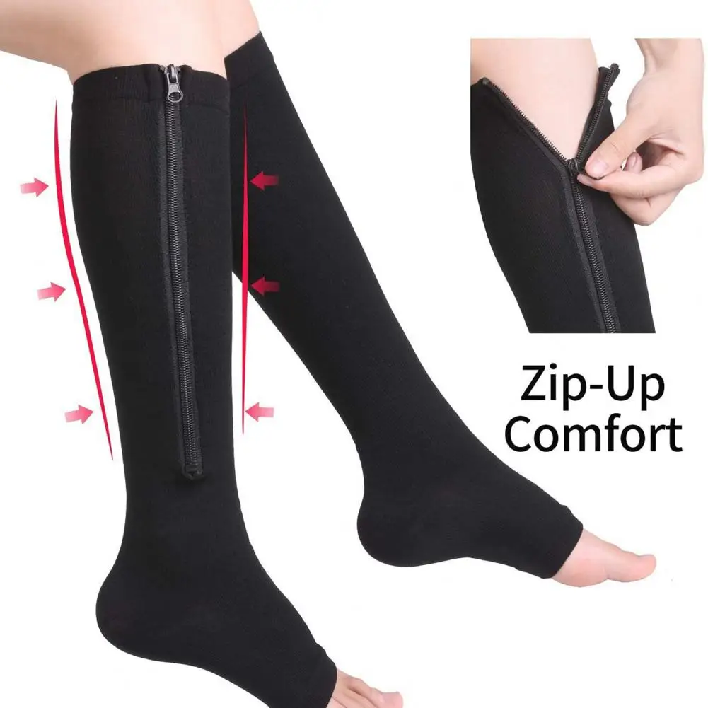 Zipper Closure Solid Color High Elasticity Compression Socks Unisex Knee High Open Toe Support Stockings Long Cycling Socks
Zipper Closure Solid Color High Elasticity Compression Socks Unisex Knee High Open Toe Support Stockings Long Cycling Socks