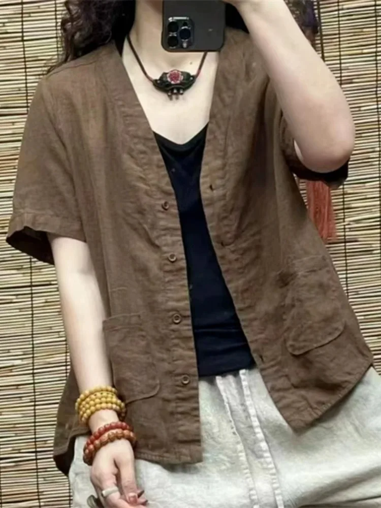 High-End Pure Color Linen ort Sve Suit Jaet Women Summer Loose V-Ne Top Age-Defng Cotton Linen Western Sle Outer...
High-End Pure Color Linen ort Sve Suit Jaet Women Summer Loose V-Ne Top Age-Defng Cotton Linen Western Sle Outer...