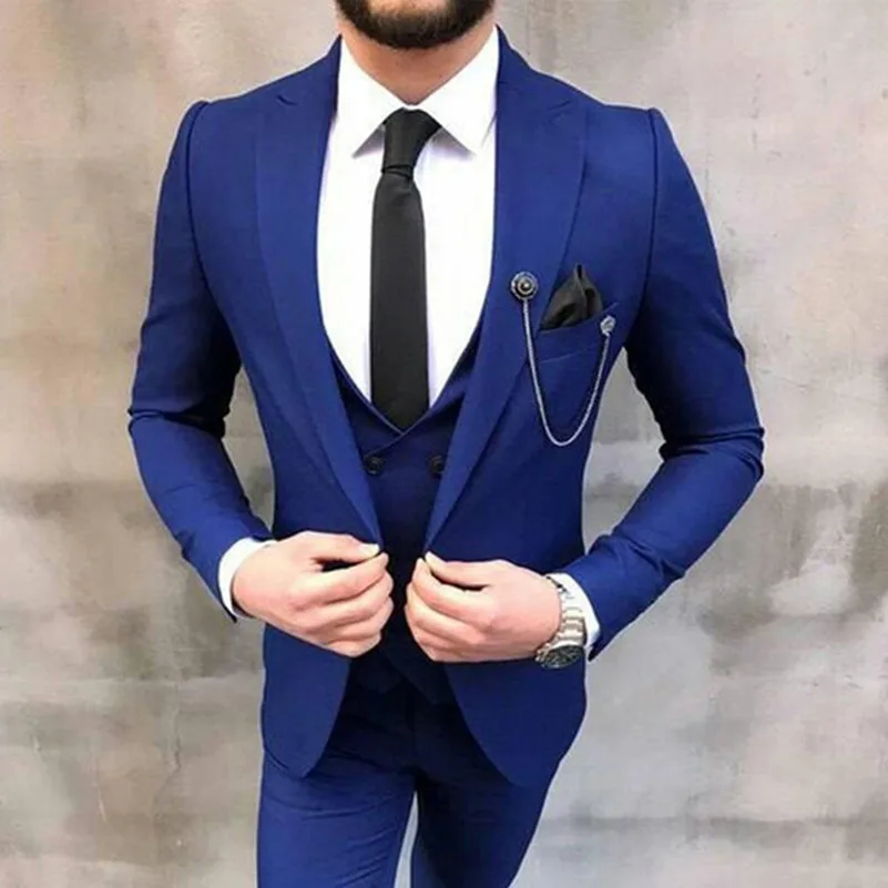 New Fashion Royal Blue Peak Lapel Men Tuxedos 3 Piece Slim Fit Tailor Made Groom Wedding Suits Jacket Pants Vest Costume Homme
New Fashion Royal Blue Peak Lapel Men Tuxedos 3 Piece Slim Fit Tailor Made Groom Wedding Suits Jacket Pants Vest Costume Homme