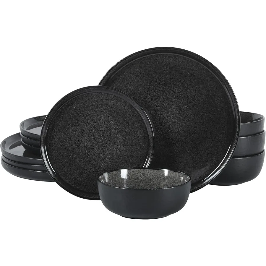 Tahoe Sunset 12 Piece Stoneware Reactive Glaze Dinnerware Set for 4 Including Plates and Bowls Black Ceramic Service with Uniqu
Tahoe Sunset 12 Piece Stoneware Reactive Glaze Dinnerware Set for 4 Including Plates and Bowls Black Ceramic Service with Uniqu