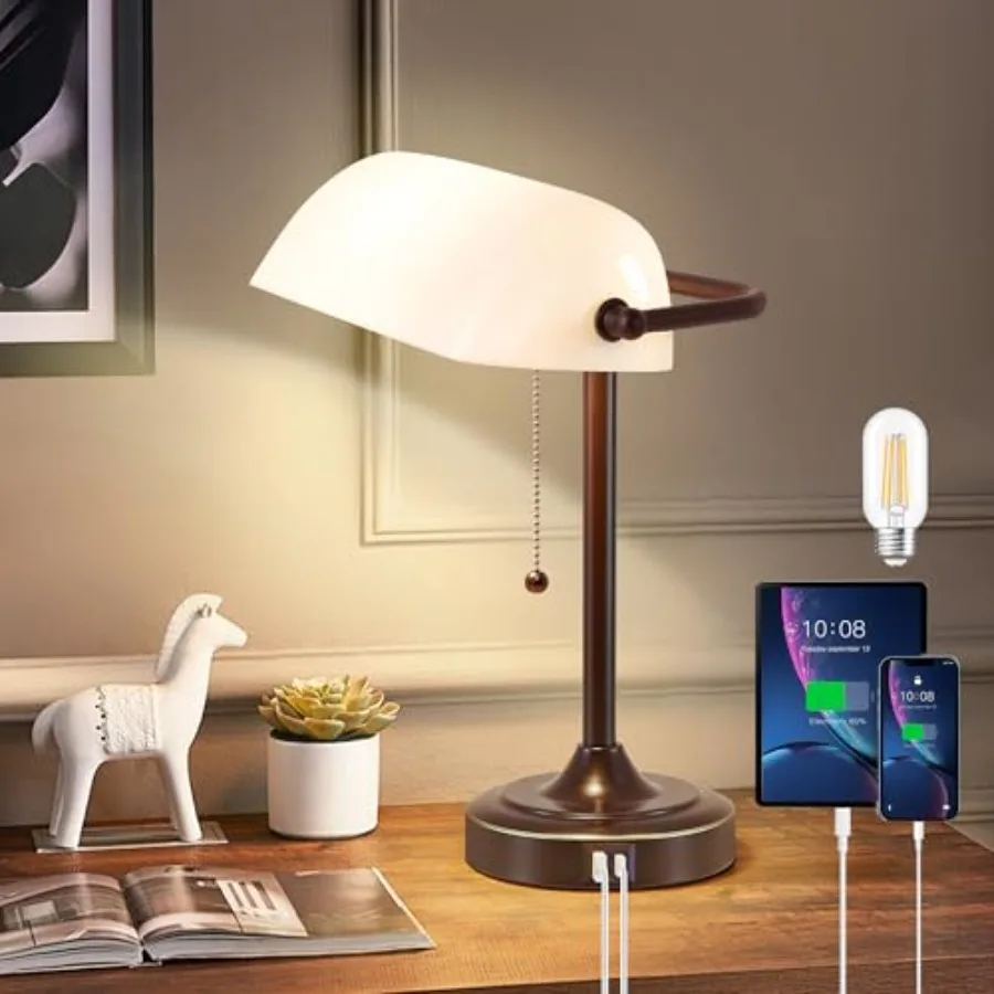 Vintage Desk Lamp Bankers Lamp - Plastic Lampshade Retro Table Lamp with USB and Type C Charging Ports Traditional Library Lamp
Vintage Desk Lamp Bankers Lamp - Plastic Lampshade Retro Table Lamp with USB and Type C Charging Ports Traditional Library Lamp