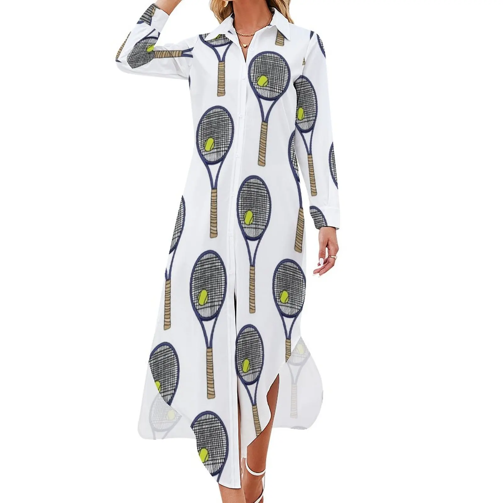 Tennis Racket Long Sleeved Shirt Dress sexy dress women's evening dresses 2024
Tennis Racket Long Sleeved Shirt Dress sexy dress women's evening dresses 2024