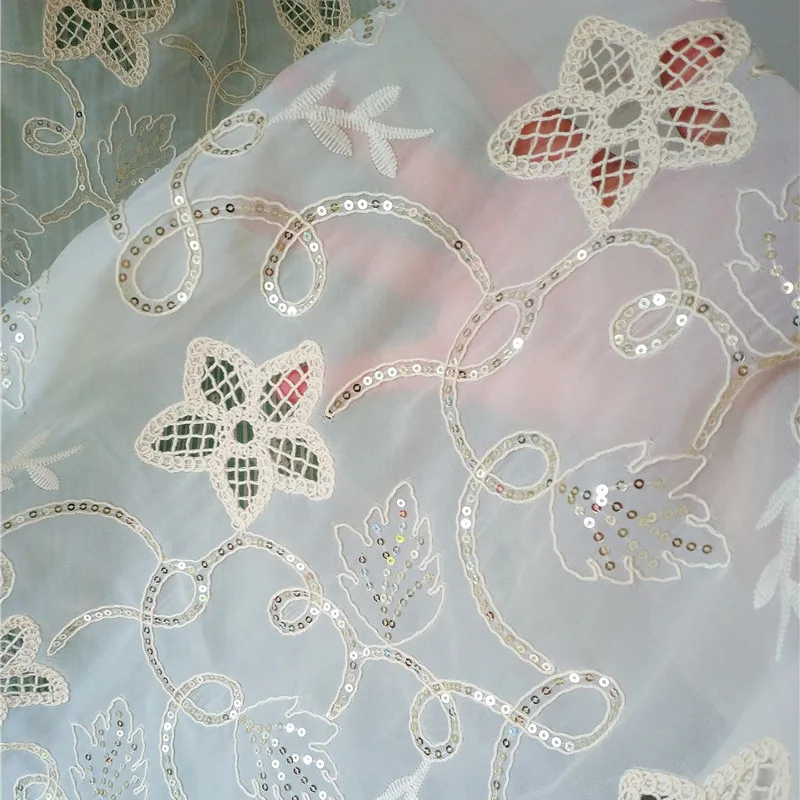 High-end pentagram lace cotton rope embroidery sequin floral hollow chiffon fabric used for dress designer fabric by yard
High-end pentagram lace cotton rope embroidery sequin floral hollow chiffon fabric used for dress designer fabric by yard