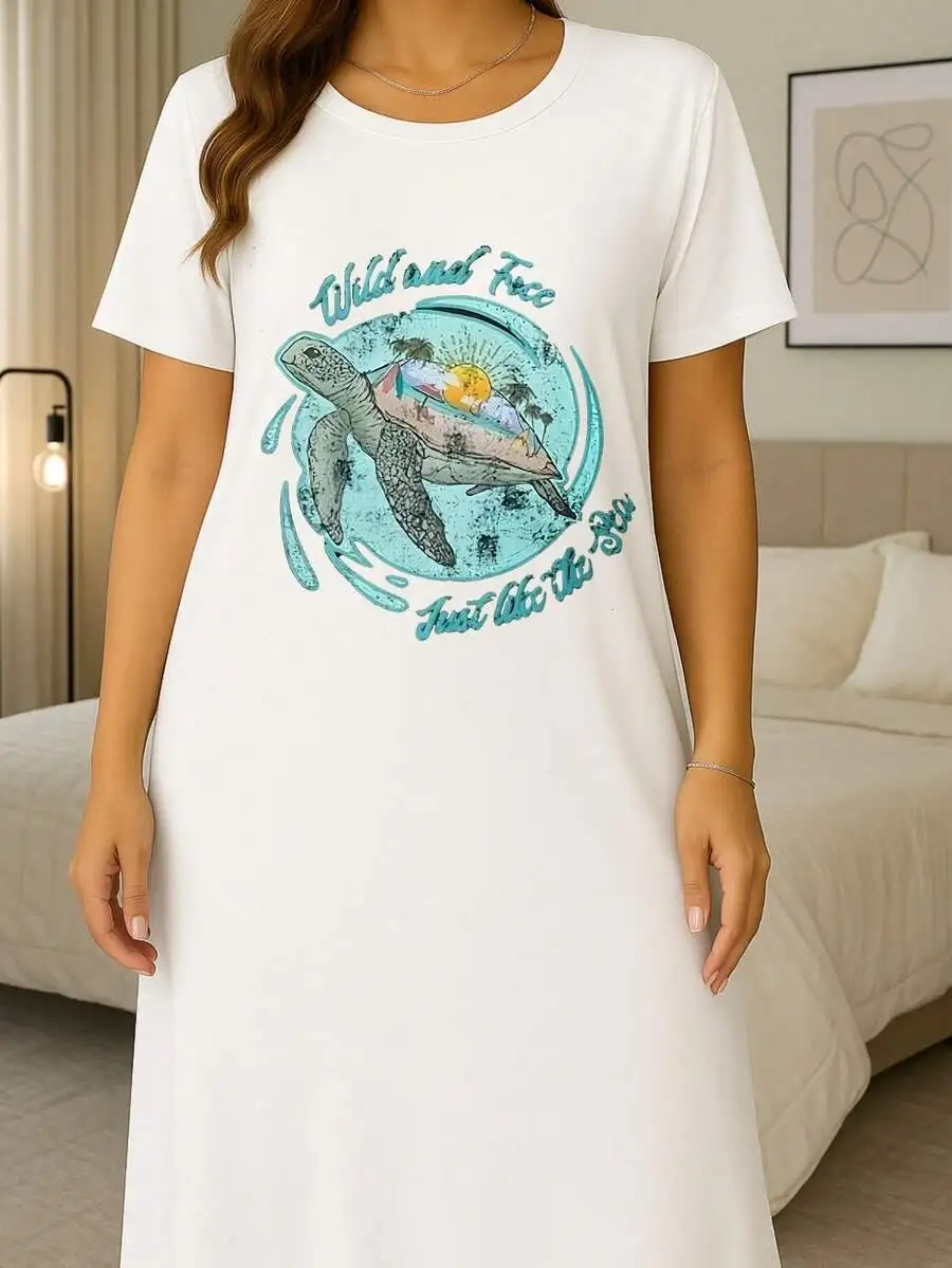 Womens Cotton Turtle Print Short Sleeve Round Neck Nightgown Summer Casual Sleepwear
Womens Cotton Turtle Print Short Sleeve Round Neck Nightgown Summer Casual Sleepwear