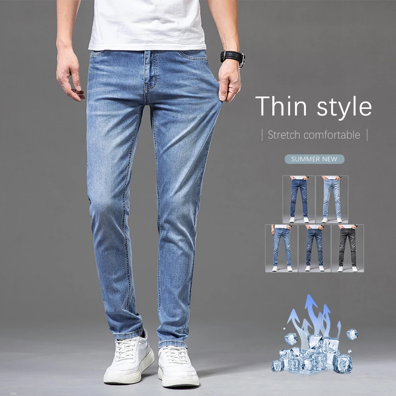 Summer Thin Men's Slim Jeans Comfortable Elastic Basic Casual Youth Denim Pants Cool Fashion Korean Brand Male Trousers
Summer Thin Men's Slim Jeans Comfortable Elastic Basic Casual Youth Denim Pants Cool Fashion Korean Brand Male Trousers