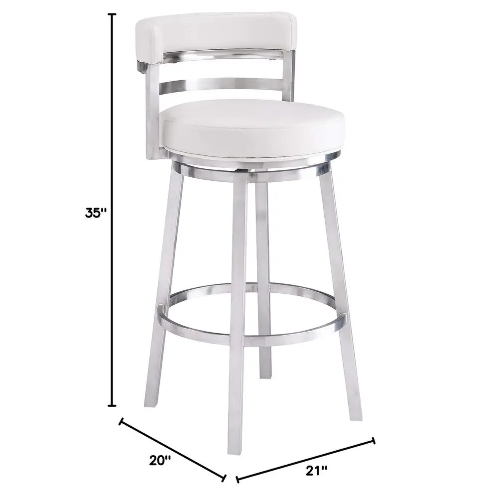 Madrid 26 Counter Height Swivel Modern White Faux Leather and Brushed Stainless Steel Bar Stool
Madrid 26 Counter Height Swivel Modern White Faux Leather and Brushed Stainless Steel Bar Stool
