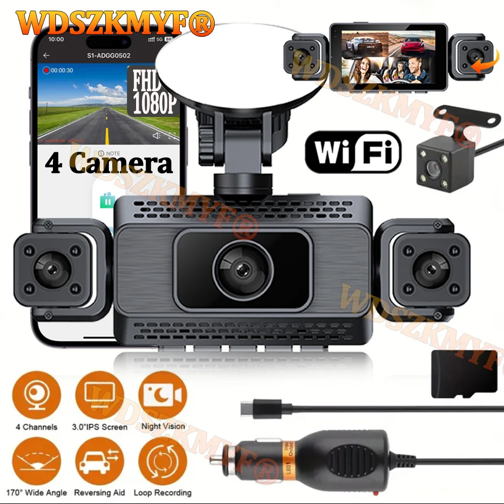 NEW 4*1080P Video Recorder WIFI APP Dash Cam 3/4 Lens Car DVR 360 Degrees Rear view camera 24H Parking Monitor Car Assecories
NEW 4*1080P Video Recorder WIFI APP Dash Cam 3/4 Lens Car DVR 360 Degrees Rear view camera 24H Parking Monitor Car Assecories