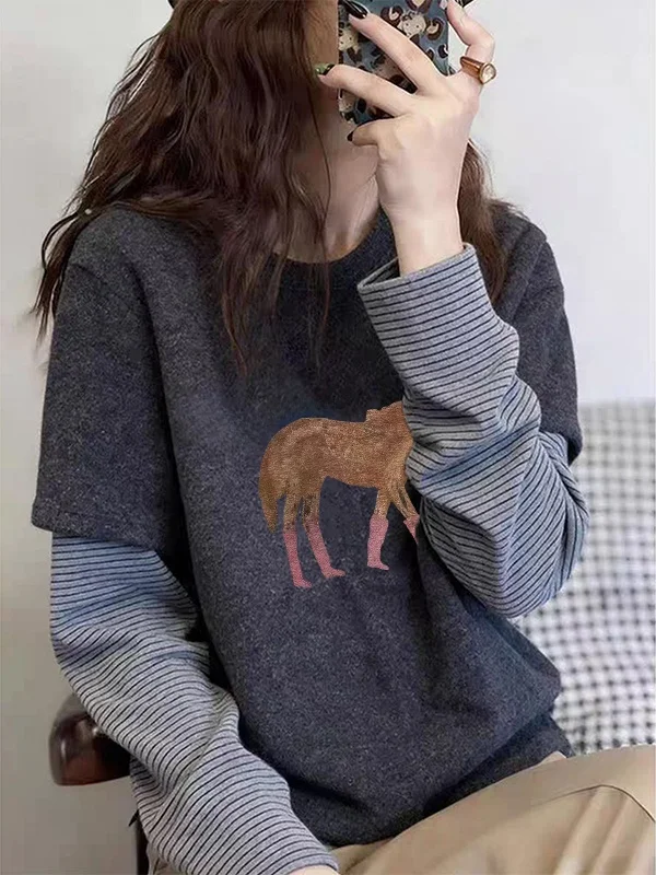 Loose Long Sleeve T-Shirt Women's Spring Autumn Korean Style Patchwork Striped Print Casual Comfortable Base Top
Loose Long Sleeve T-Shirt Women's Spring Autumn Korean Style Patchwork Striped Print Casual Comfortable Base Top