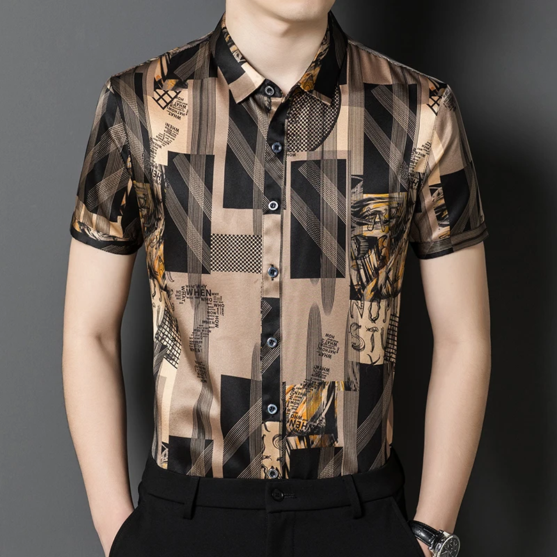 High-End Silk Smooth Comfortable Dress Men Shirt Short Sleeve Luxury Summer Cool Breathable Quality Printed Casual Chemise Homme
High-End Silk Smooth Comfortable Dress Men Shirt Short Sleeve Luxury Summer Cool Breathable Quality Printed Casual Chemise Homme