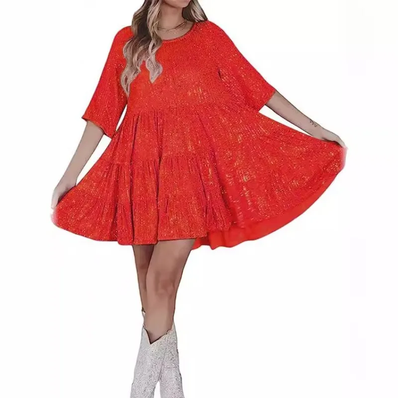 2025 European and American New Women's Sparkling Sequin Half Sleeved Round Neck Pleated Elegant Loose Dress Banquet Dress
2025 European and American New Women's Sparkling Sequin Half Sleeved Round Neck Pleated Elegant Loose Dress Banquet Dress