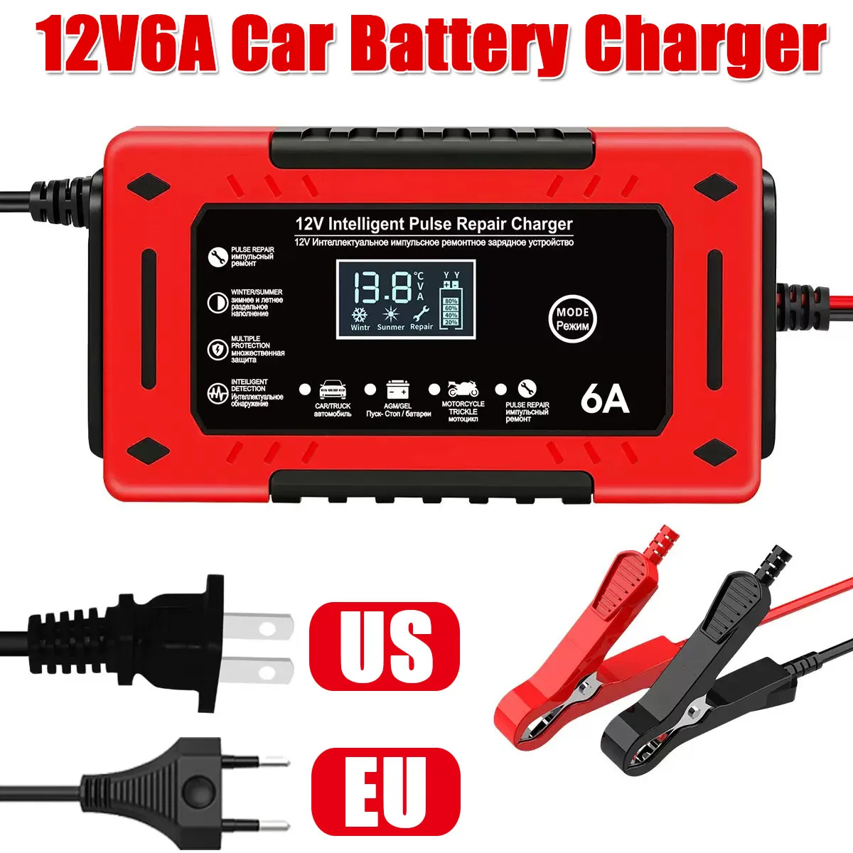 12V 6A Intelligent Battery Chargers Motorcycle Tester Storage Cell Maintance BoatAutomobile Battery Charger Car Digital Device
12V 6A Intelligent Battery Chargers Motorcycle Tester Storage Cell Maintance BoatAutomobile Battery Charger Car Digital Device