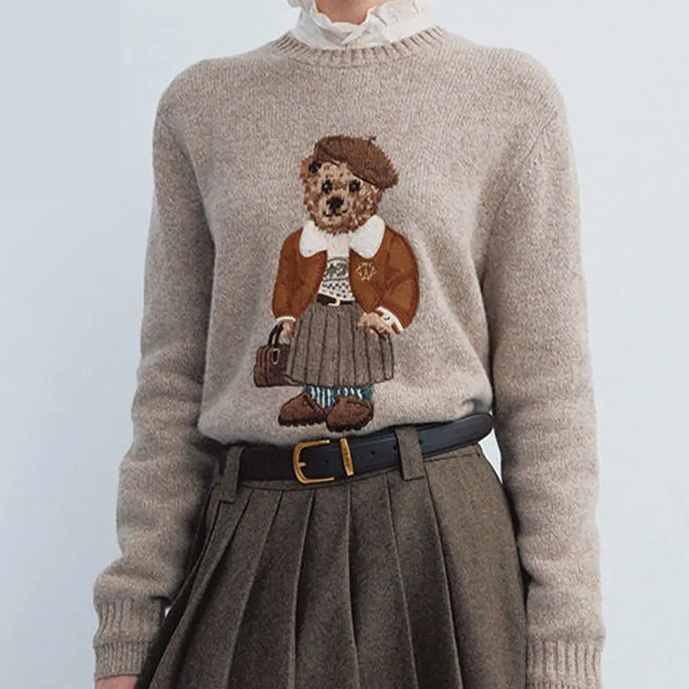 Oatmeal Crew Neck Knit Sweater Bear Embroidery Long Sleeve Preppy Loose Pullover Autumn Winter Jumper
Oatmeal Crew Neck Knit Sweater Bear Embroidery Long Sleeve Preppy Loose Pullover Autumn Winter Jumper