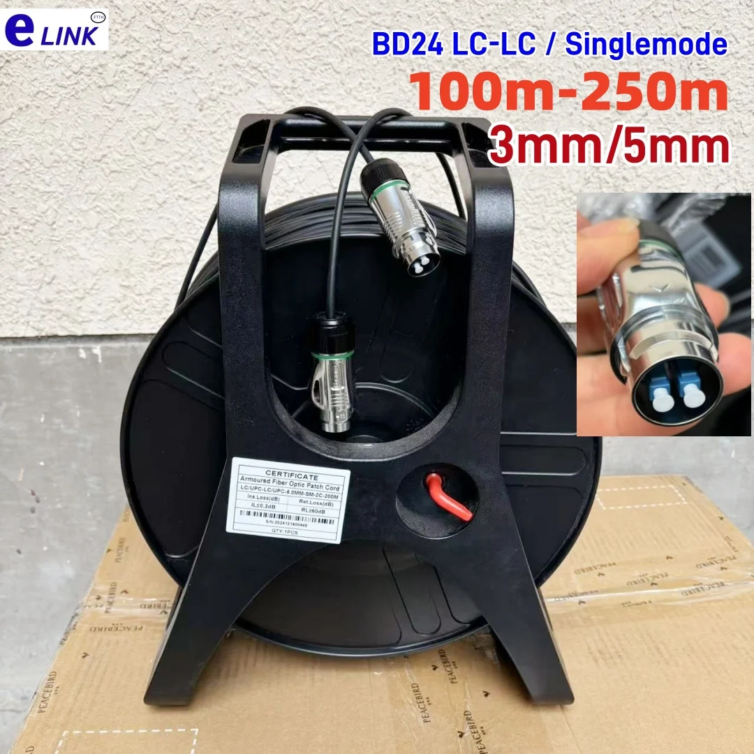 LC-LC Armored optical Patch cord BD24 2C 5mm 3mm singlemode 100m 120m 200m250m with drum 2 core SM LSZH waterproof outdoor elink
LC-LC Armored optical Patch cord BD24 2C 5mm 3mm singlemode 100m 120m 200m250m with drum 2 core SM LSZH waterproof outdoor elink
