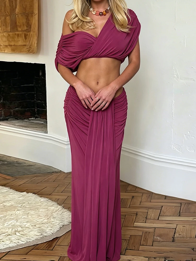 Nibber Prom Party 2 Piece Set Woman Skew Collar Off Shoulder Navel Exposed Tops+Elastic Waist Long Skirts Ruched Elegant Outfits
Nibber Prom Party 2 Piece Set Woman Skew Collar Off Shoulder Navel Exposed Tops+Elastic Waist Long Skirts Ruched Elegant Outfits