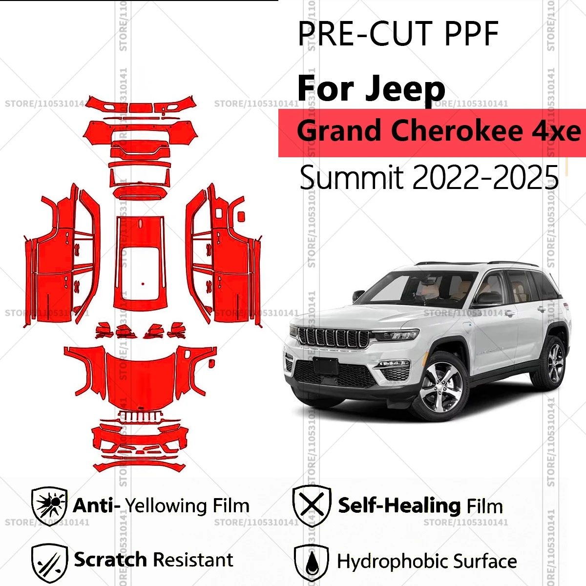 Pre-Cut Paint Protection Film PPF Transparent Car Film Automotive PPF For Jeep Grand Cherokee 4xe Summit 2022-2025 Full Vehicle
Pre-Cut Paint Protection Film PPF Transparent Car Film Automotive PPF For Jeep Grand Cherokee 4xe Summit 2022-2025 Full Vehicle