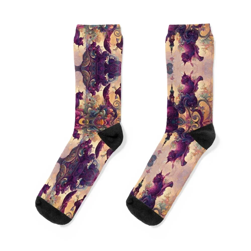 Purple, Violet Fantasy Unicorn, Owl, Creature on Yellow, Orange, Amber floral, fruit motif Socks
Purple, Violet Fantasy Unicorn, Owl, Creature on Yellow, Orange, Amber floral, fruit motif Socks