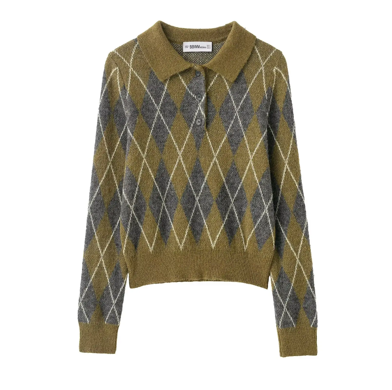 Fall New Arrival Women's Diamond-Knit Polo Shirt Brown Diamond-Patterned Wide-Fit Top Casual Button-Up Pullover Knit Sweater
Fall New Arrival Women's Diamond-Knit Polo Shirt Brown Diamond-Patterned Wide-Fit Top Casual Button-Up Pullover Knit Sweater